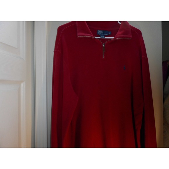 Polo Ralph Lauren Quarter Zip Pullover Sweater Mens Large Red Cotton Casual - Picture 1 of 9